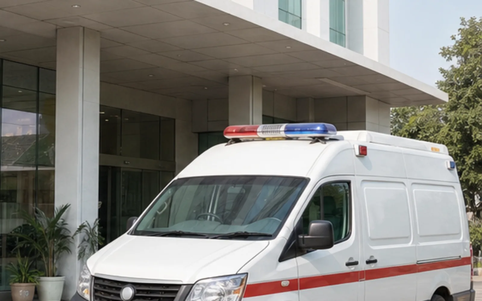An emergency ambulance ready outside a hospital, representative image